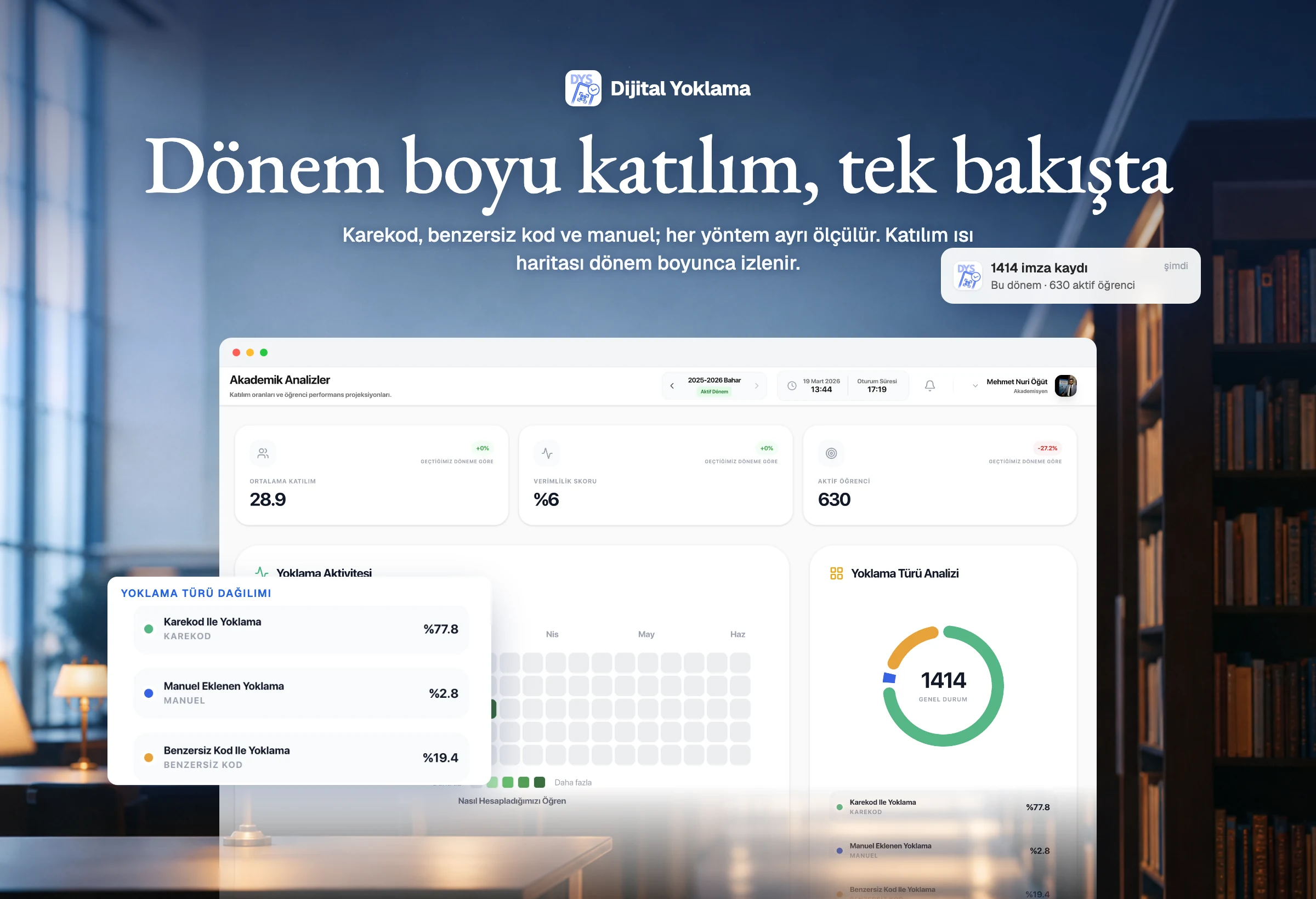 DYS - Dijital Yoklama Sistemi - Dönem boyu katılım, ölçülebilir