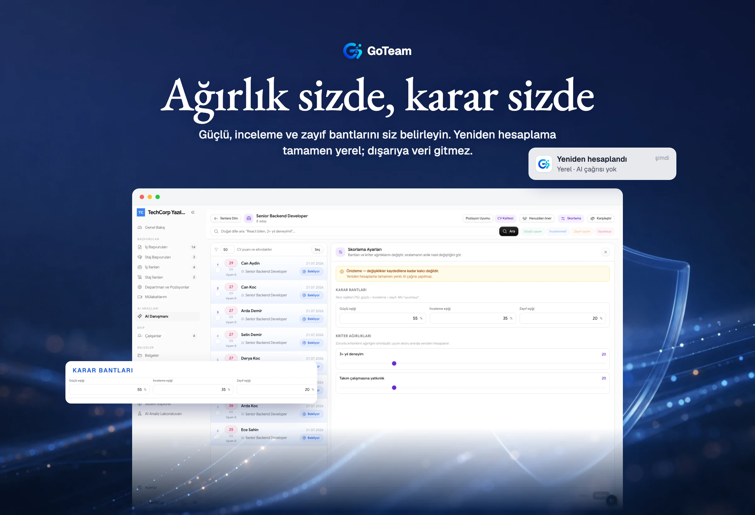 GoTeam - Yapay Zeka Destekli ATS - Eşikler sizde, karar sizde